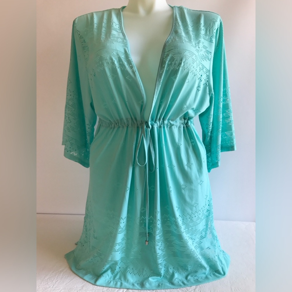 NWT Dotti Swim Coverup Size L Aqua 3/4 Kimono Sleeve NWT